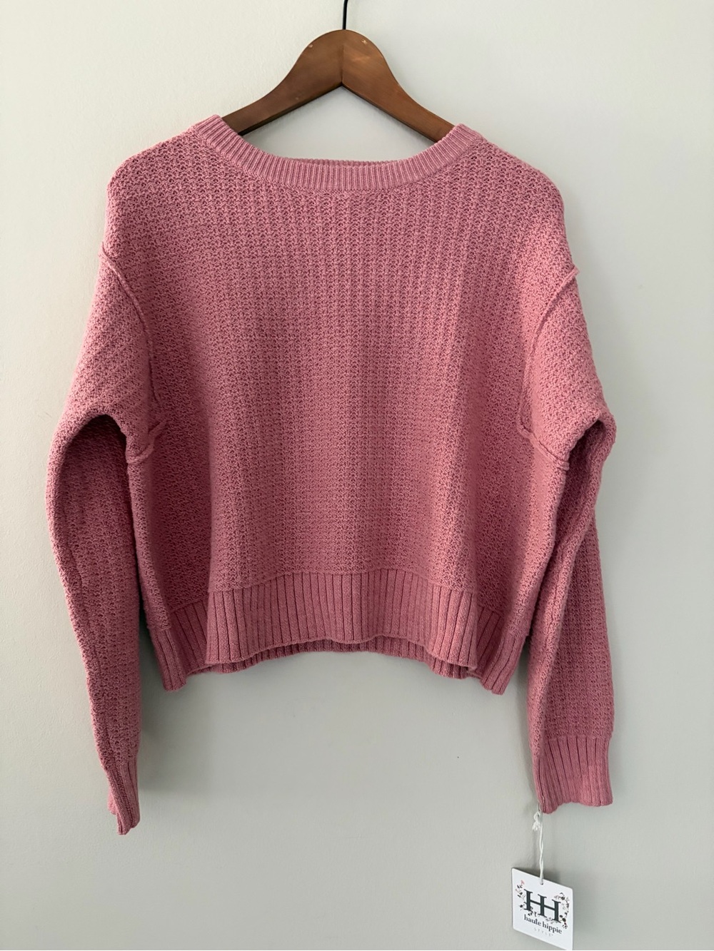 Haute Hippie Dusty Rose Crew Neck Sweater Soft Knit Boho Relaxed Fit size XS NWT